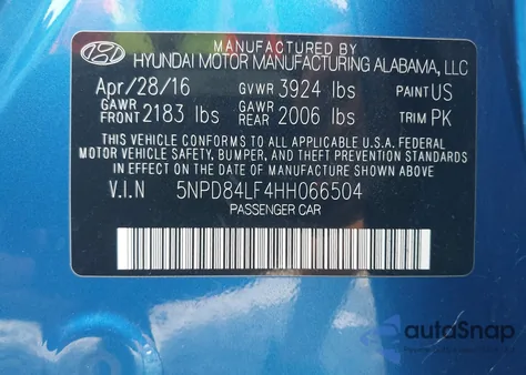 2017 Hyundai Elantra Se z USA, uszkodzony, nr VIN 5NPD84LF4HH066504